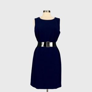 Un Deux Trois Paris Womens Blue Sleeveless Sheath Dress Belted size 12